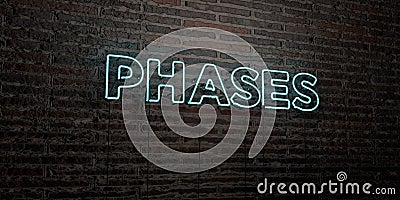 PHASES -Realistic Neon Sign on Brick Wall background - 3D rendered royalty free stock image Stock Photo