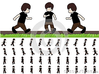 Phases of Step Movements Man in Running Walk Sequence for Game Animation Stock Photo