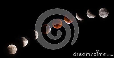 Phases of Supermoon Lunar Eclipse Stock Photo