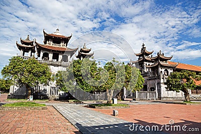 Phat Diem cathedral under blue sky in Ninh Binh, Vietnam Stock Photo