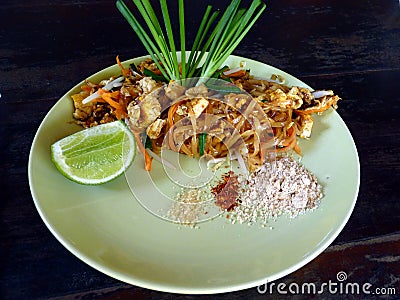 Phat Thai Thai Style Fried Noodle on plate Stock Photo