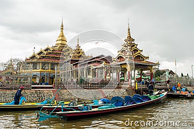 Phaung Daw U Pagoda, an important Buddhist temple site in Inle Lake, important for religious Burmese Editorial Stock Photo