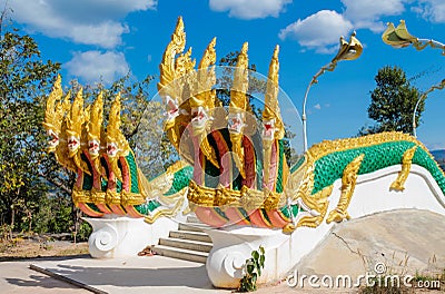 Phaya Naga guard the Temple Wat in Thailand Stock Photo