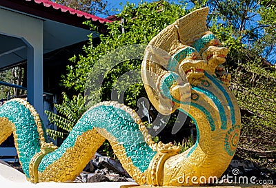 Phaya Naga guard the Temple Wat in Thailand Stock Photo