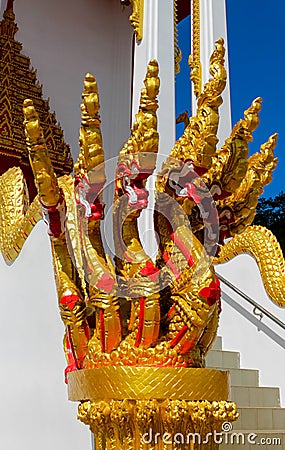 Phaya Naga guard the Temple Wat in Thailand Stock Photo