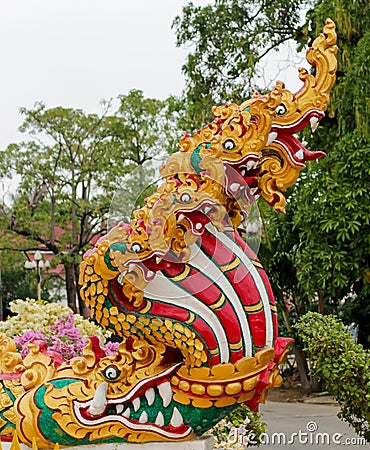 Phaya Naga guard the Temple Wat in Thailand Stock Photo