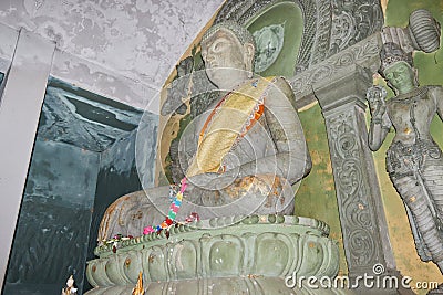 Left View Stone Buddha Statue in Sanctuary at Wat Analayo Temple Editorial Stock Photo