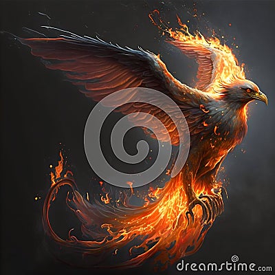 Phenix fire bird. Geenerative AI Cartoon Illustration