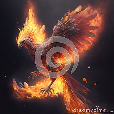 Phenix fire bird. Geenerative AI Cartoon Illustration
