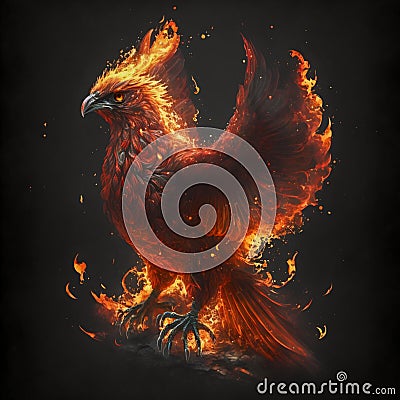 Phenix fire bird. Geenerative AI Cartoon Illustration