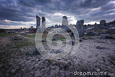 Phenomenon rock formations in Bulgaria around Varna - Pobiti kamani. National tourism place. Stock Photo