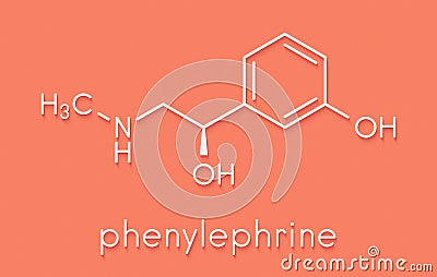 Phenylephrine nasal decongestant drug molecule. Skeletal formula. Stock Photo