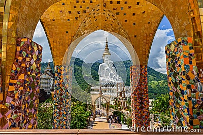 Buddhist tourists sightseeing beautiful white five Buddha Images Editorial Stock Photo