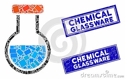 Phial Mosaic and Grunge Rectangle Stamp Seals Stock Photo
