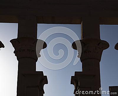 Silhouette - Phiale Temple - Isis Temple - Aswan Stock Photo