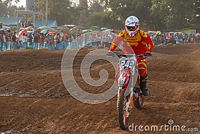 Phichit,Thailand,December 27,2015:Extreme Sport Motorcycle,The motocross competition,motocross rider jump. Editorial Stock Photo