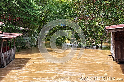 PHICHIT, THAILAND - Oct 2, 2022: Roads flooded and House after heavy rain Editorial Stock Photo