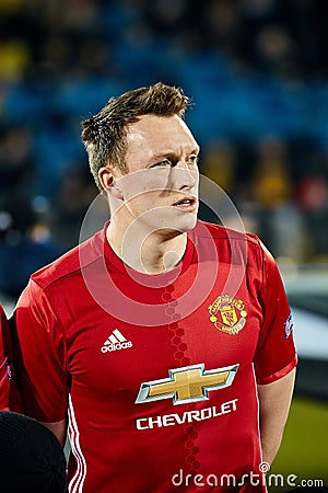 Phil Jones in match 1 8 finals of the Europa League between FC Rostov and Manchester United , 09 March 2017 in Rostov-on Editorial Stock Photo