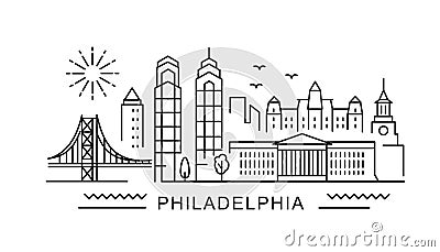 Philadelphia minimal style City Outline Skyline with Typographic. Vector cityscape with famous landmarks. Illustration Vector Illustration