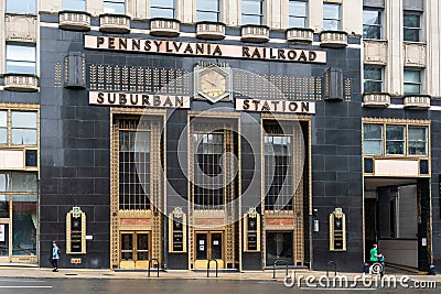 Landscape view of the Pennsylvania Railroad Suburban Station, an art deco office building Editorial Stock Photo