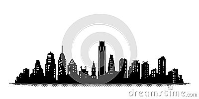 Philadelphia Pennsylvania city skyline pixel silhouette Cartoon Illustration