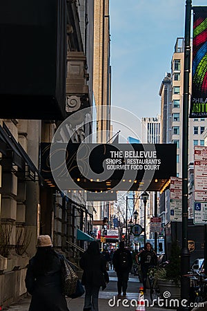 View of the front entrance of the Bellevue Hotel on Broad Street in Philadelphia Editorial Stock Photo
