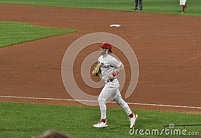 Philadelphia Phillies Right Fielder Bryce Harper Runs Towards the Dugout Between Innings Editorial Stock Photo