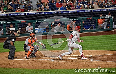 Philadelphia Phillies Bryce Harper Gets a Hit in a Game Against the Baltimore Orioles at Citizens Bank Park Editorial Stock Photo
