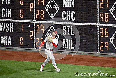 Philadelphia Phillies Right Fielder Bryce Harper Chases a Pop Fly Into the Corner Editorial Stock Photo