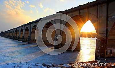 Philadelphia and Reading Railroad Bridge over the Susquehanna River in Harrisburg, Pennsylvania Stock Photo