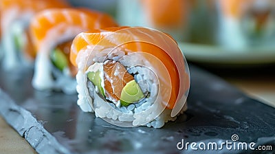 Philadelphia rolls with salmon, shrimp, avocado and cream cheese Stock Photo