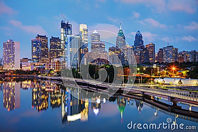 Philadelphia skyline at night Stock Photo