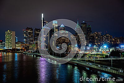 Philadelphia Skyline at night from the South Street Bridge Editorial Stock Photo