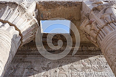 Phiale Temple Colors of the past - Details of Egyptian Archeology Stock Photo