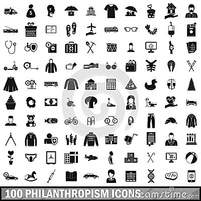 100 philanthropism icons set, simple style Vector Illustration