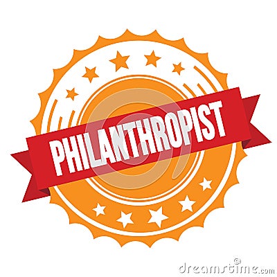 PHILANTHROPIST text on red orange ribbon stamp Stock Photo