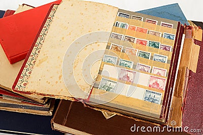 Philatelic stamp collection albums Editorial Stock Photo