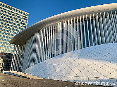 Philharmonie Luxembourg, concert hall near European Convention Center in financial district Kirchberg. Editorial Stock Photo