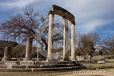 Philippeion in the Altis of Olympia in an open-air museum in Ancient Olympia, Greece in late afternoon Stock Photo