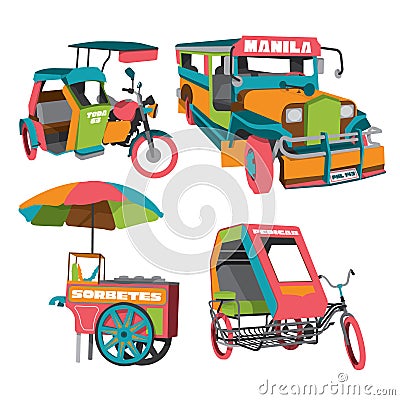 Philippine Manila icons Jeepney transportation Vector Illustration