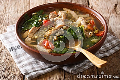 Philippine mung beans soup with pork closeup in a bowl. horizontal Stock Photo