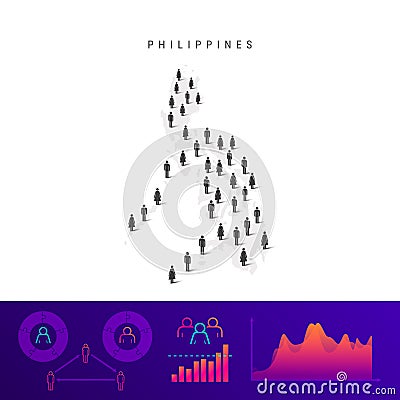 Philippine people icon map. Detailed vector silhouette. Mixed crowd of men and women. Population infographics Vector Illustration