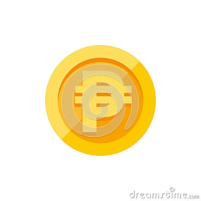 Philippine peso currency symbol on gold coin flat style Cartoon Illustration