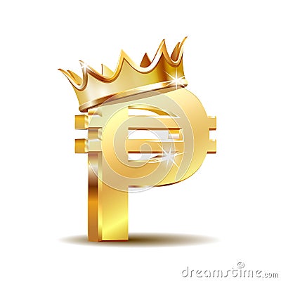 Philippine peso currency symbol with golden crown, golden money sign Vector Illustration