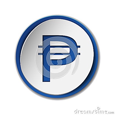 Philippine peso currency symbol on round sticker with blue backdrop Vector Illustration