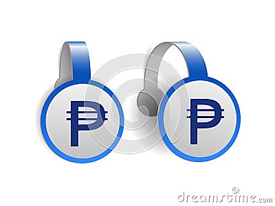 Philippine peso symbol on Blue advertising wobblers. Vector Illustration