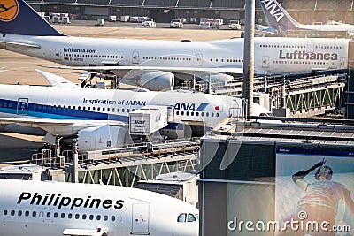 Philippines, ANA, Lufthansa airlines airplanes in haneda Airport HND one of main Tokyo airports Editorial Stock Photo