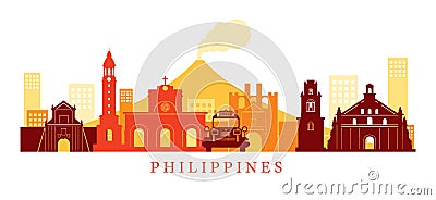 Philippines Architecture Landmarks Skyline, Shape Vector Illustration