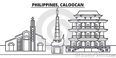 Philippines, Caloocan line skyline vector illustration. Philippines, Caloocan linear cityscape with famous landmarks Vector Illustration