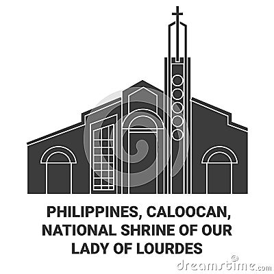 Philippines, Caloocan, National Shrine Of Our Lady Of Lourdes travel landmark vector illustration Vector Illustration